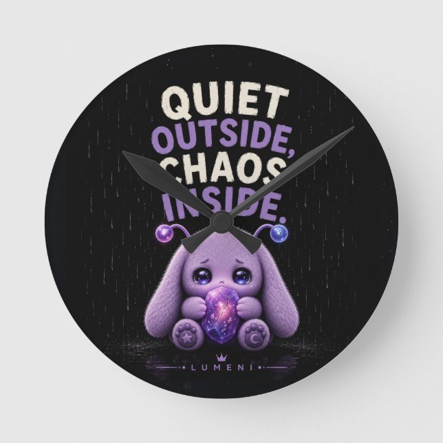 Quiet Outside Chaos Inside Round Clock (Front)