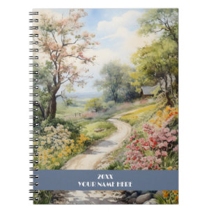 Quiet path through flower forest notebook