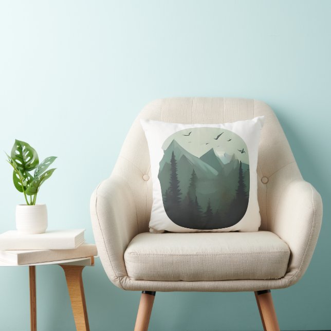 Quiet Peaks: Birds Over a Mountain Landscape Cushion (Chair)