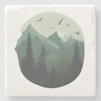 Quiet Peaks: Birds Over a Mountain Landscape Stone Coaster