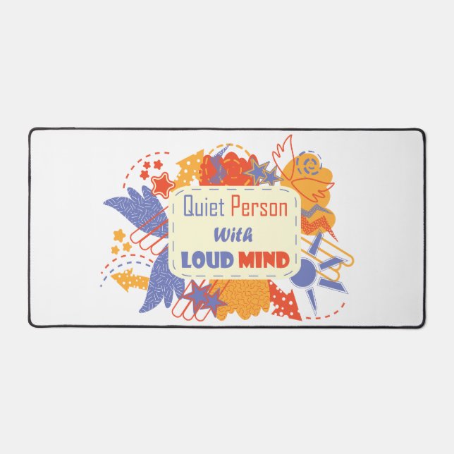 Quiet Person With Loud Mind blue yellow Desk Mat (Front)