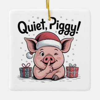 Quiet Piggy Christmas Santa hat Democratic Ceramic Ornament
