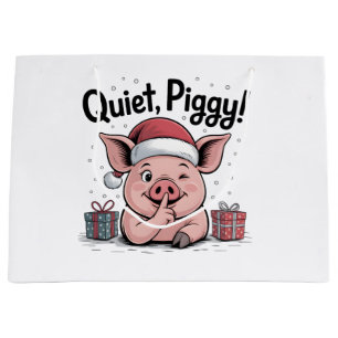 Quiet Piggy Christmas Santa hat Democratic  Large Gift Bag