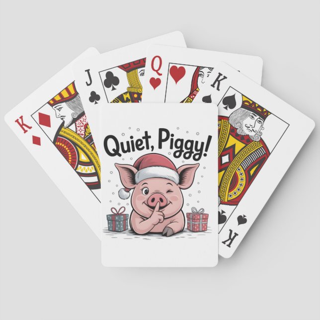 Quiet Piggy Christmas Santa hat Democratic  Playing Cards (Back)
