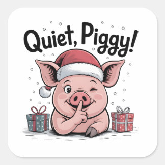 Quiet Piggy Christmas Santa hat Democratic Square Sticker