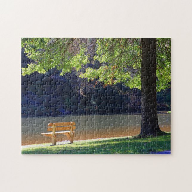 Quiet Place for A Book By The Lake Bench Scene Jigsaw Puzzle (Horizontal)