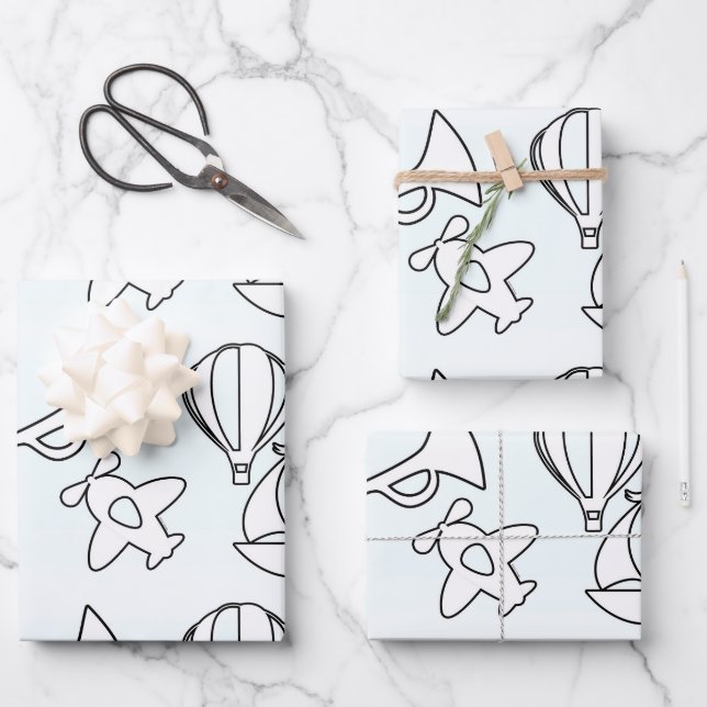 Quiet Plane Bugle Boat Kids  Wrapping Paper Sheet (Front)