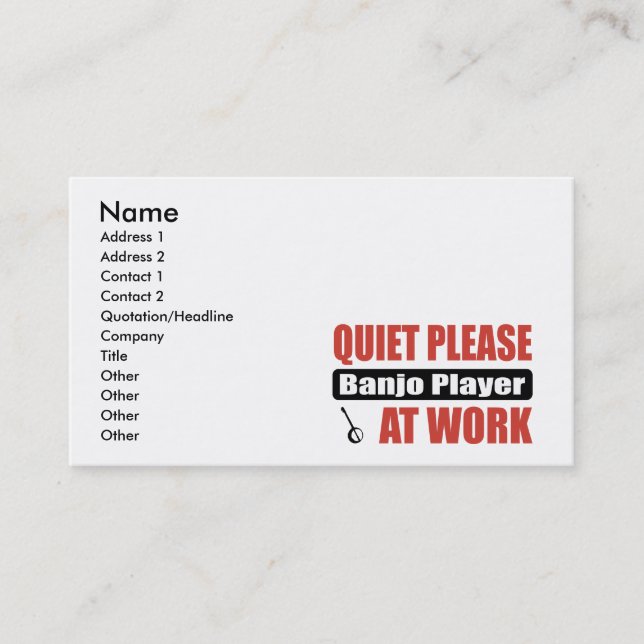Quiet Please Banjo Player At Work Business Card (Front)