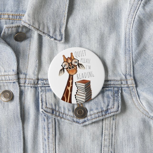 Quiet Please I'm Reading, Book Lover Giraffe Badge (In Situ)