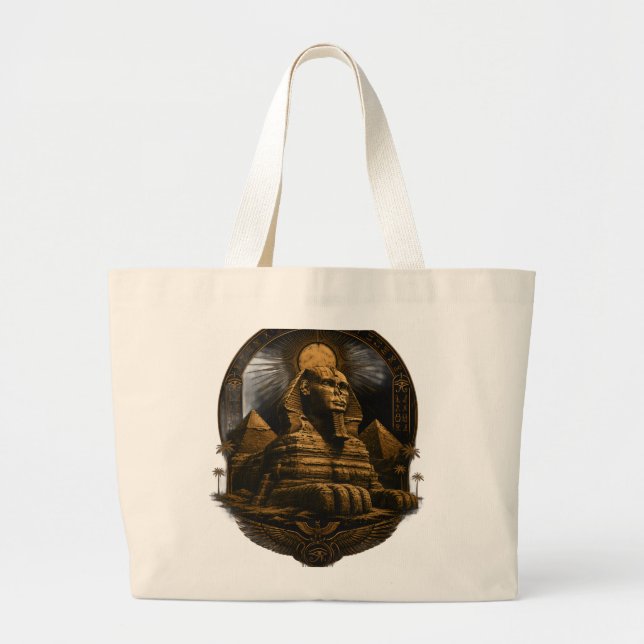 Quiet Power | Great Sphinx Egypt Design Large Tote Bag (Front)