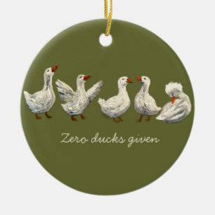Quiet Quack: White Duck Starry Night Goose Ceramic Tree Decoration