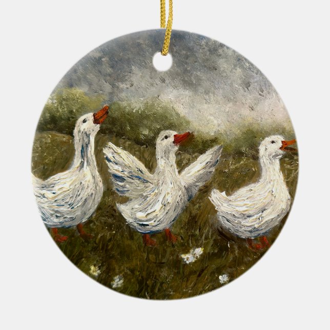 Quiet Quack: White Duck Starry Night Goose Ceramic Tree Decoration (Front)