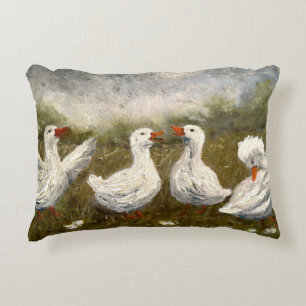 Quiet Quack: White Duck Starry Night Goose Decorative Cushion