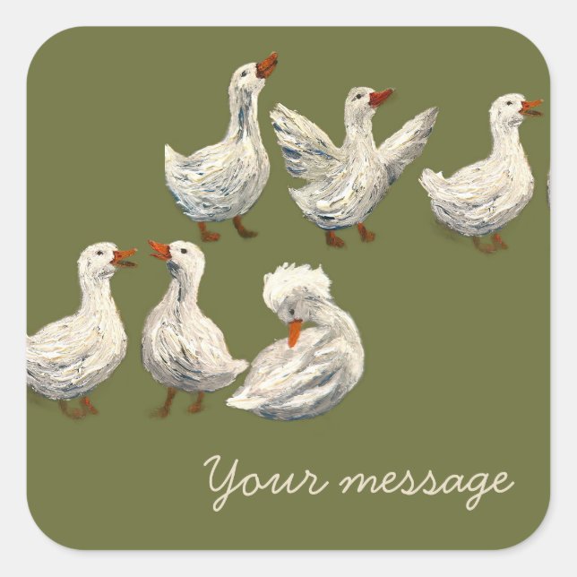 Quiet Quack: White Duck Starry Night Goose Square Sticker (Front)