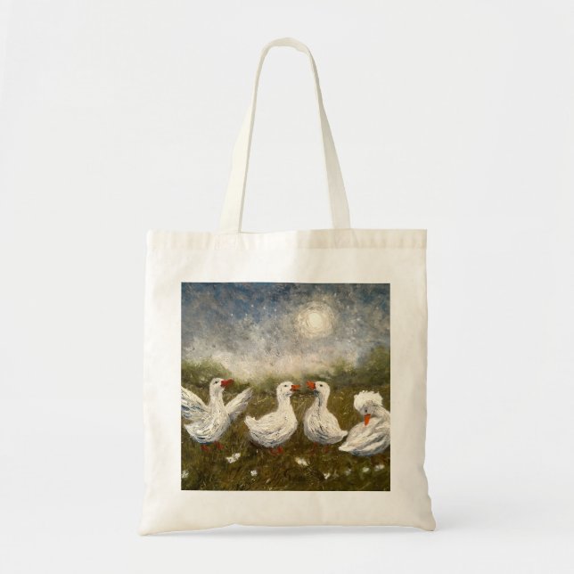 Quiet Quack: White Duck Starry Night Goose Tote Bag (Front)