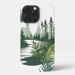 Quiet river landscape - green water color painting iPhone 13 pro case