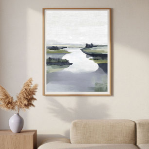 Quiet River Valley Minimal Abstract Landscape Poster