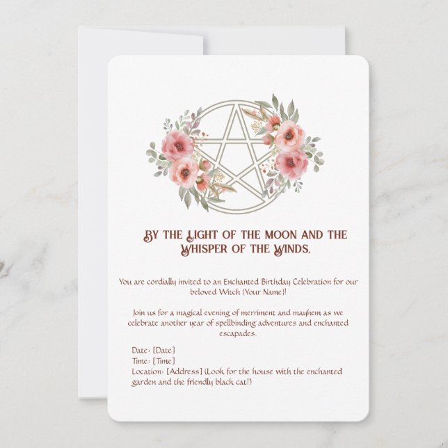 Quiet Sage Floral Pentacle Birthday Invitation (Front)