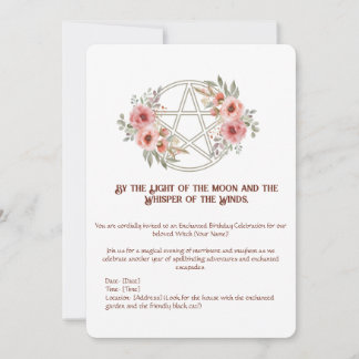 Quiet Sage Floral Pentacle Birthday Invitation