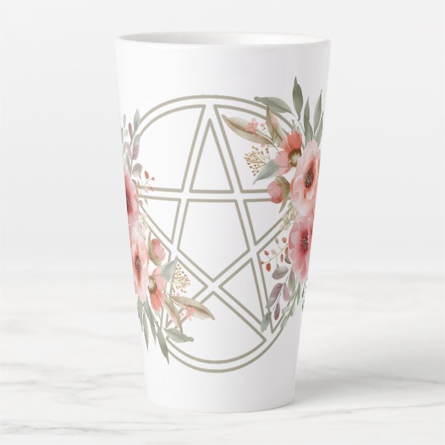 Quiet Sage Floral Pentacle Latte Mug (Front)