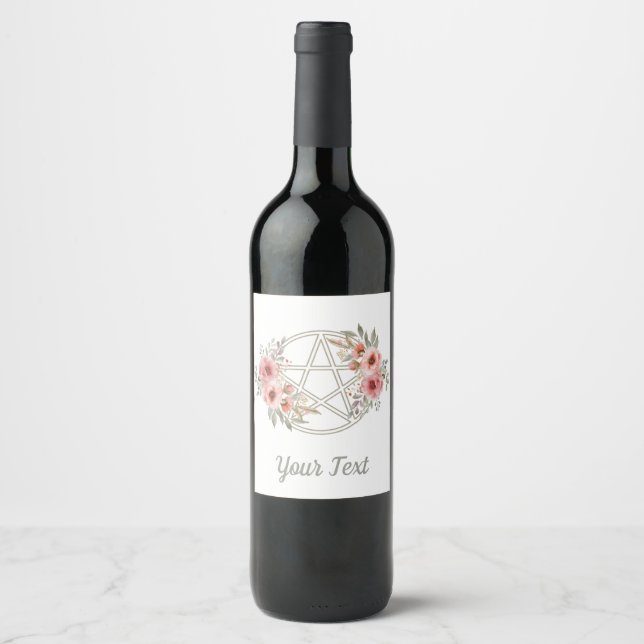 Quiet Sage Floral Pentacle Wine Label (Front)