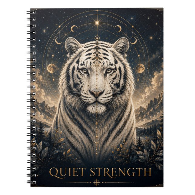 Quiet Strength White Tiger Inspirational Notebook (Front)