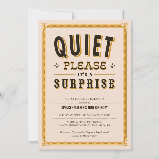 Quiet Vintage Surprise Party Invitations (Front)