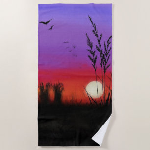 Quietly Beach Towel Lake Sunset