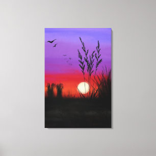 Quietly Canvas Print Lake Sunset Art Watercolor
