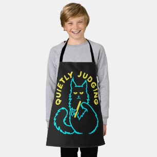 Quietly Judging Maine Coon Neon Cartoon Art Apron