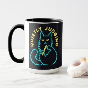 Quietly Judging Maine Coon Neon Cartoon Art Mug