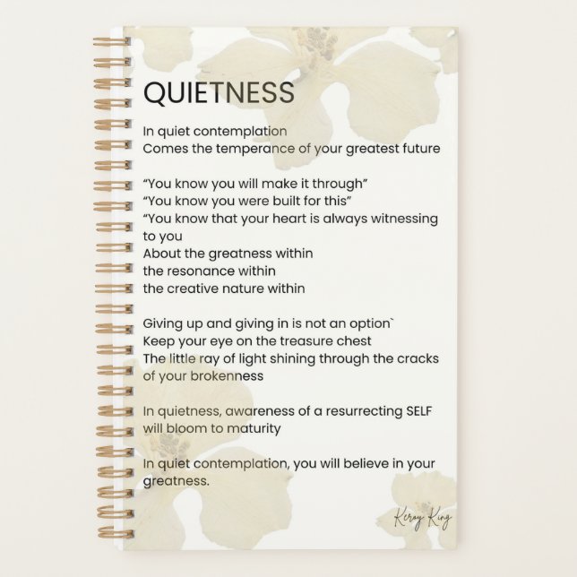 Quietness Inspirational Written Word Poem  Planner (Front)