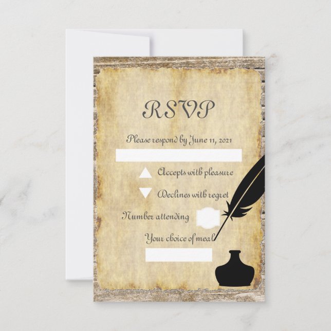Quill and inkwell RSVP card (Front)