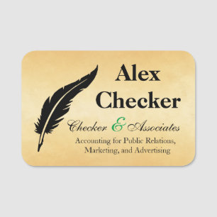 Quill and Tan Name Tag
