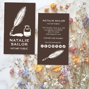 Quill Feather Ink Pen Logo Notary Public CUSTOM Business Card