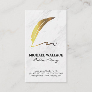 Quill Feather Pen Scribble Logo Marble Business Card