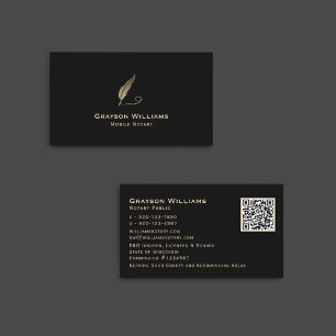 Quill Mobile Notary Black Gold QR Code Business Card