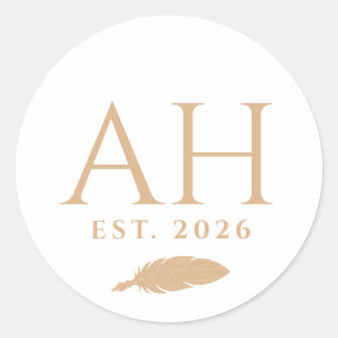 Quill Monogram Initials Established Date Classic Round Sticker