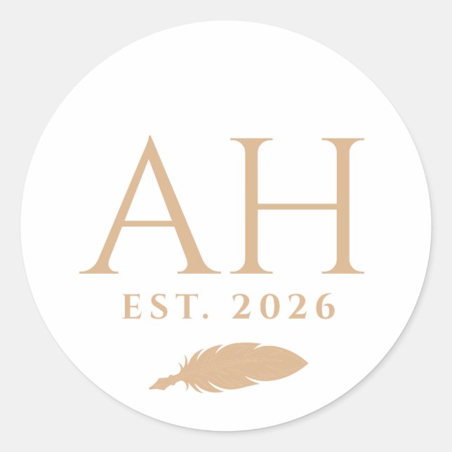 Quill Monogram Initials Established Date Classic Round Sticker (Front)