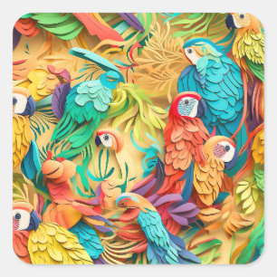 Quill Paper Parrots Square Sticker