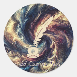 Quill Pen Modern Abstract Art Classic Round Sticker