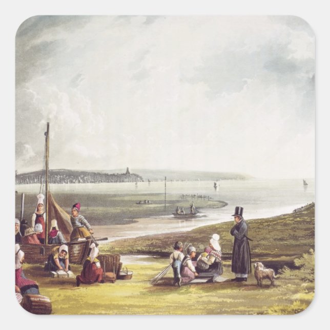 Quillebeuf, from 'Views on the Seine', engraved by Square Sticker (Front)