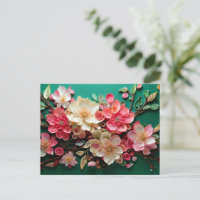 Quilled Cherry Blossom Art Postcard - Green Bloom