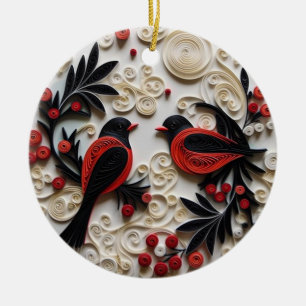 "Quilled Christmas Birds Ornament" Ceramic Tree Decoration
