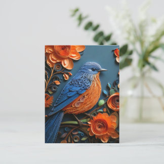 Quilled Eastern Bluebird with Orange Blossoms Postcard