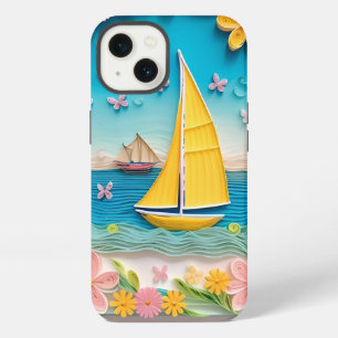 Quilled Nature Scene with Sailing Boat iPhone 13 Case