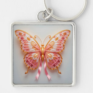 Quilled Paper Butterfly With Pink and Golden Detai Key Ring