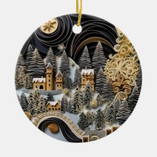 Quilled Winter Wonderland Village Ceramic Tree Decoration
