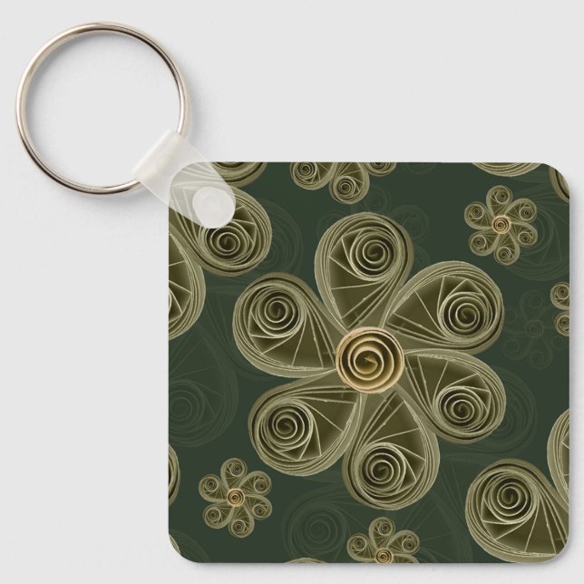 Quilled Woodland Floral Pattern Key Ring (Front)