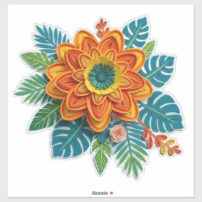 Quilling Flower Art With Orange Petals (Sheet)